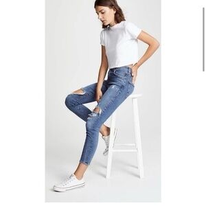 Agolde Women's Sophie High Rise Ripped Blue Skinny Jeans